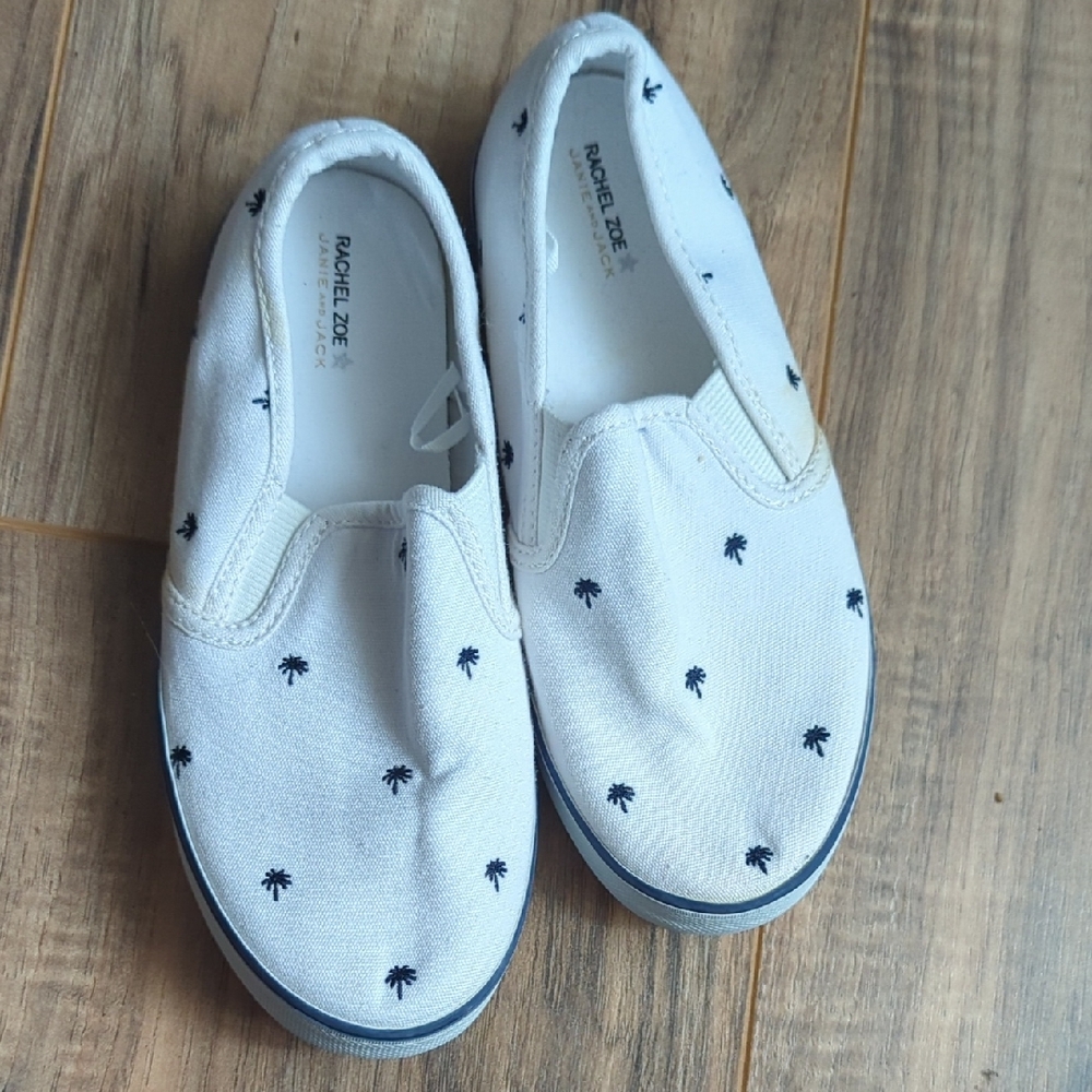 Rachel Zoe Janie & Jack Kids White Canvas Slip-On Sneakers with Navy Palms Sz 13